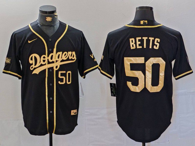 Men Los Angeles Dodgers 50 Betts Black gold Fashion Nike Game MLB Jersey style 7064